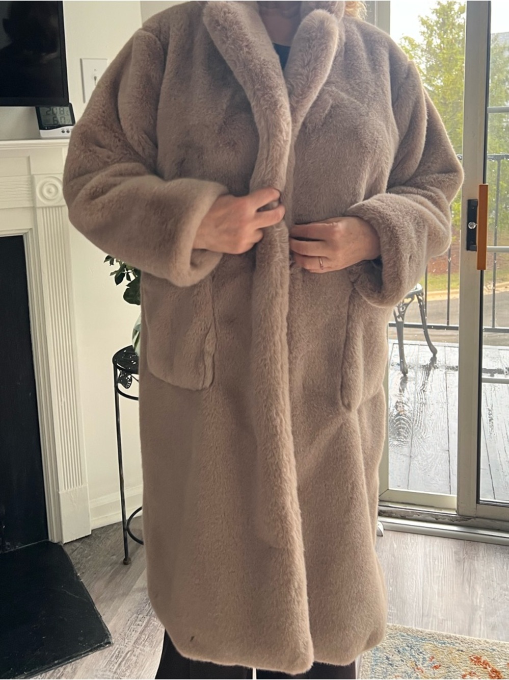 Forever 21 Premium Label Faux Fur Knee Length Taupe Coat
